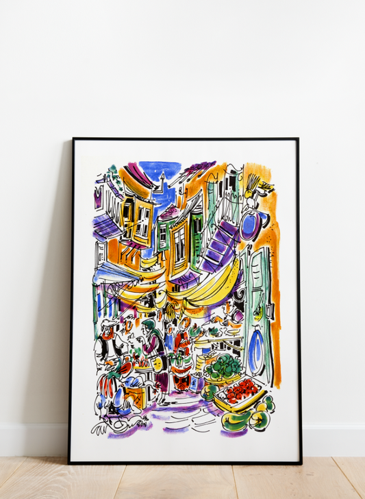 Jerusalem Street Water Color Print Art Wall Drawing I Street Life Jerusalem Arabic Wall Art